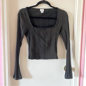 BDG Urban Outfitters Black/Brown Semi-Cropped Long Sleeve Square Neck Top